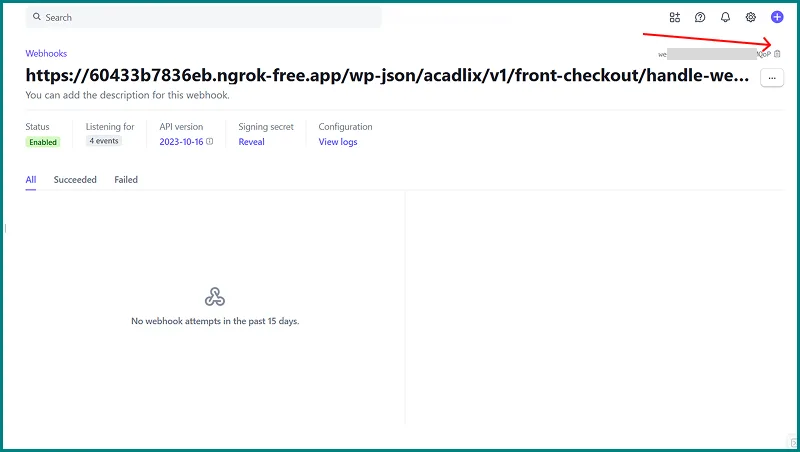 Copy the webhook stripe