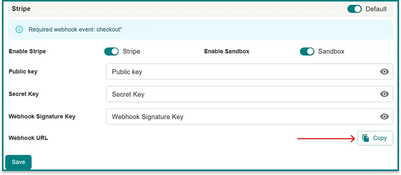 Copy webhook url for stripe