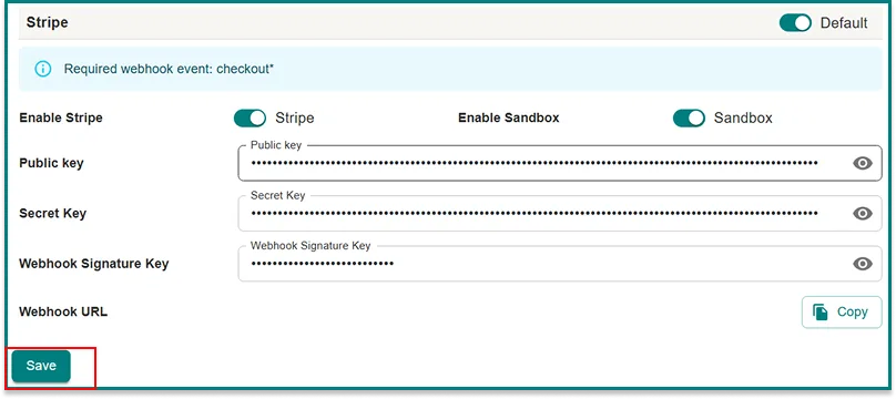 save stripe settings