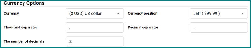 Currency Options - Acadlix General Settings