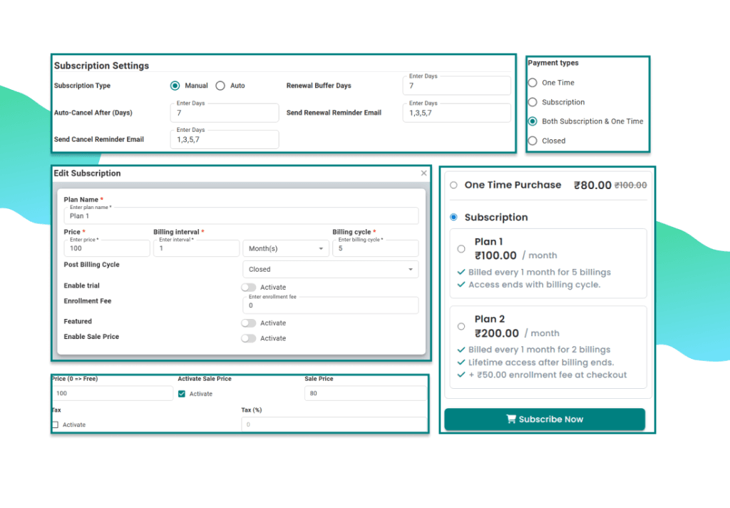 Acadlix Subscription features b