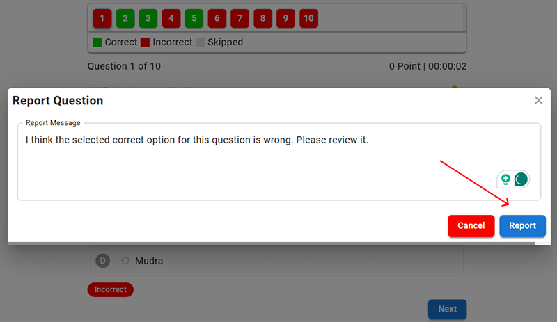 Acadlix front end question error report option