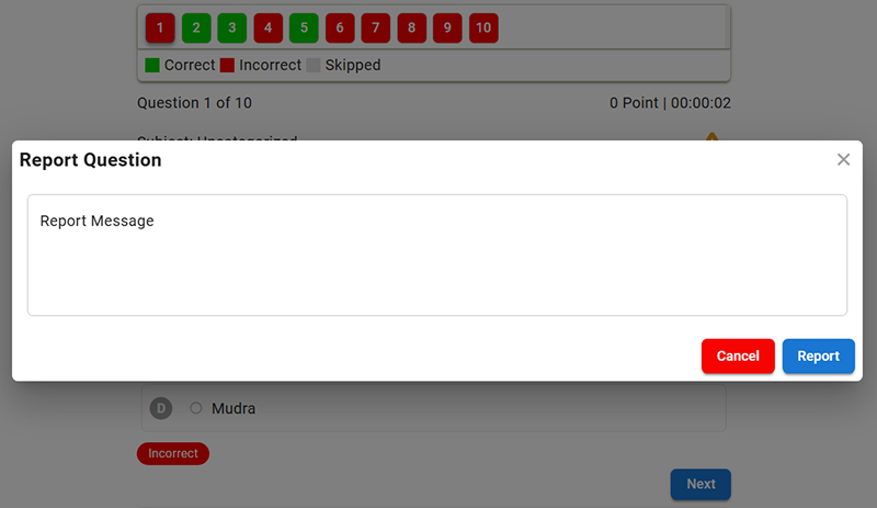 Acadlix front end question error reporting field for student