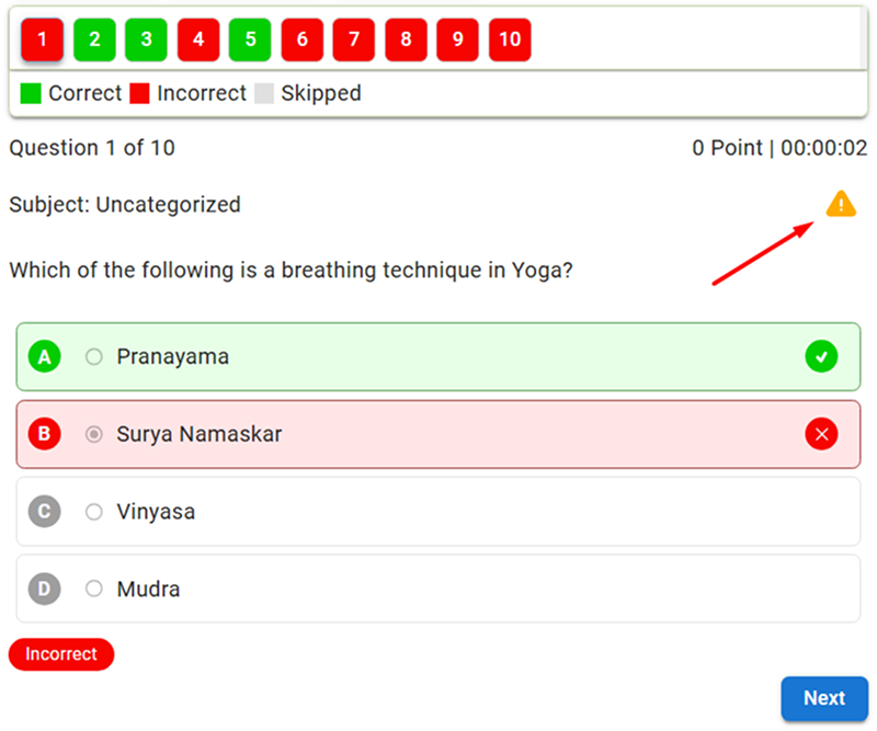 question report option in answer sheet