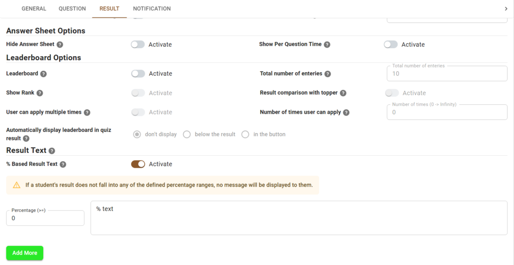 Acadlix Quiz Plugin - Answersheet and Leaderboard settings