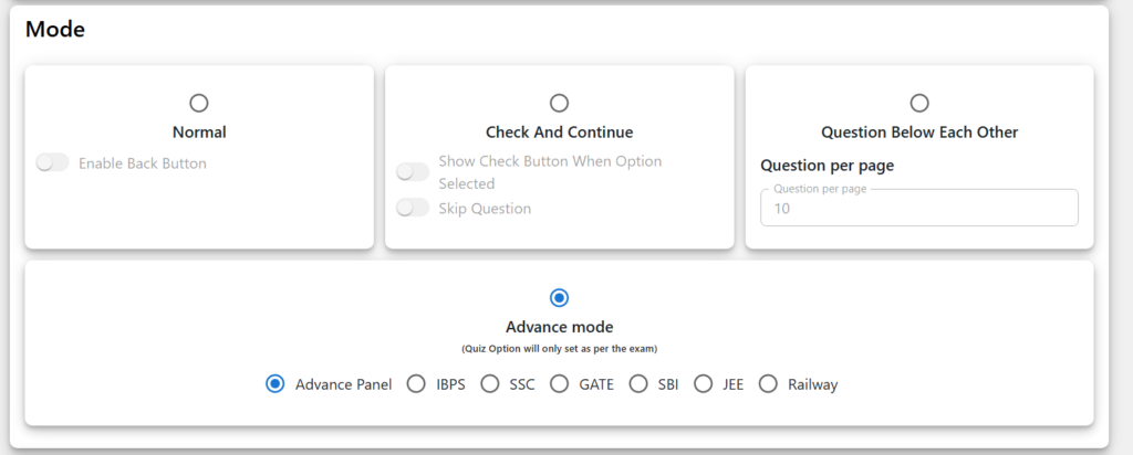 Acadlix LMS Quiz Modes for different type of exams on wordpress 