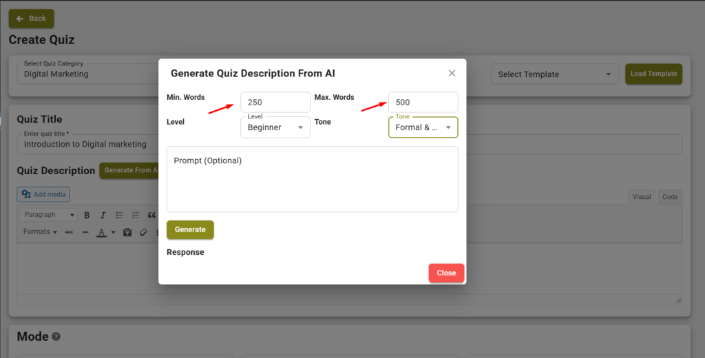 AI Quiz description Generator mi max word. png