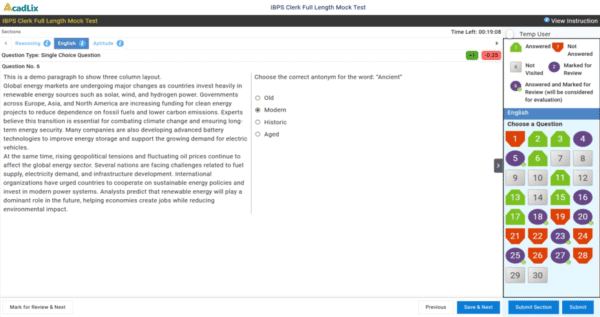 Acadlix IBPS Quiz Layout