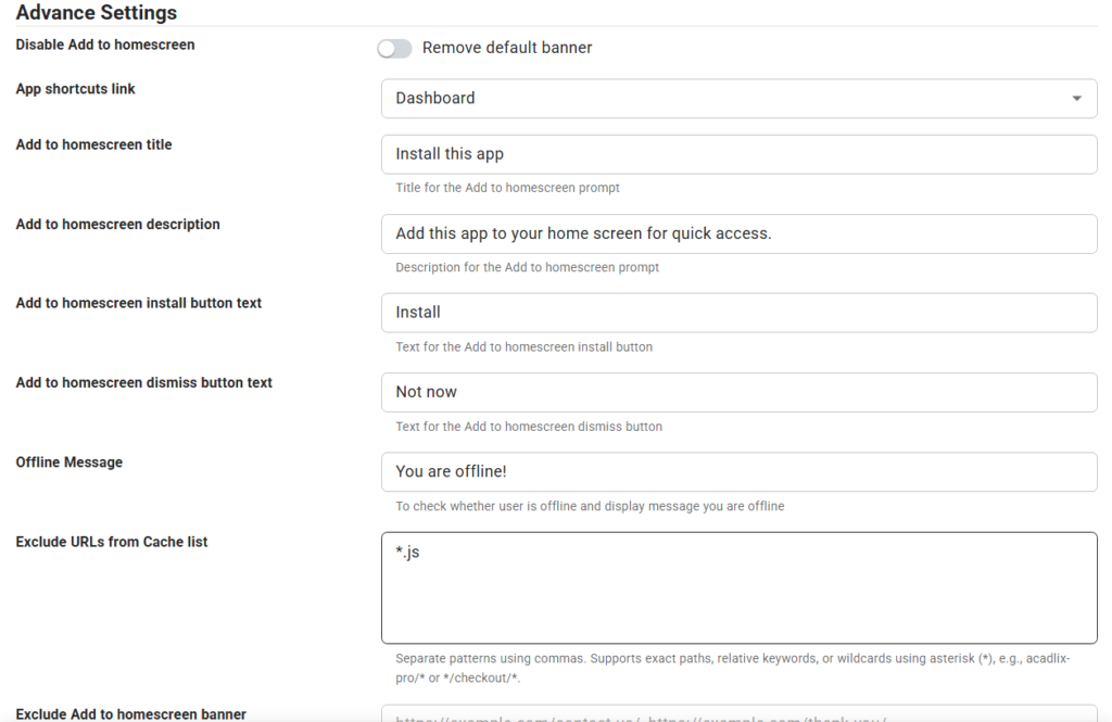 Advanced settings